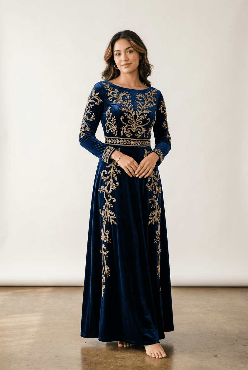 Velvet and embroidered festive wear